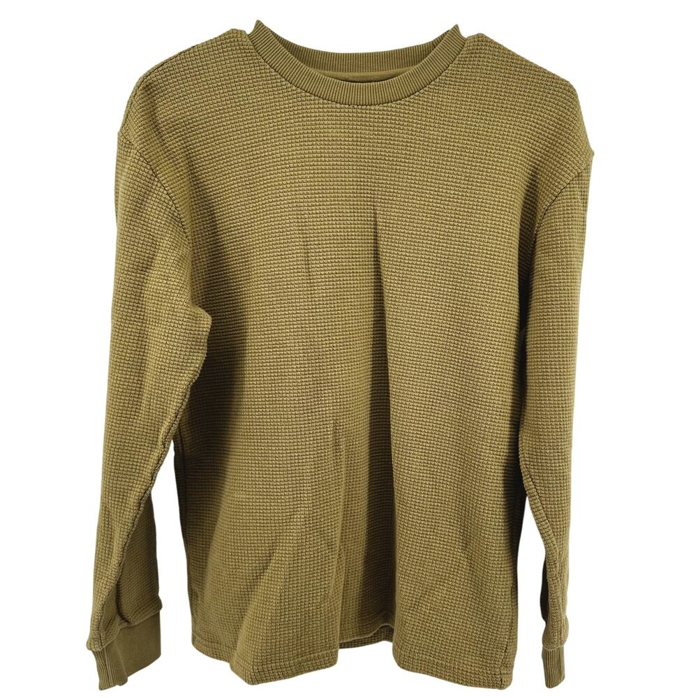 Pacsun Waffle Thermal Top Cotton Pullover Long Sleeve Crew Neck Beige Small
